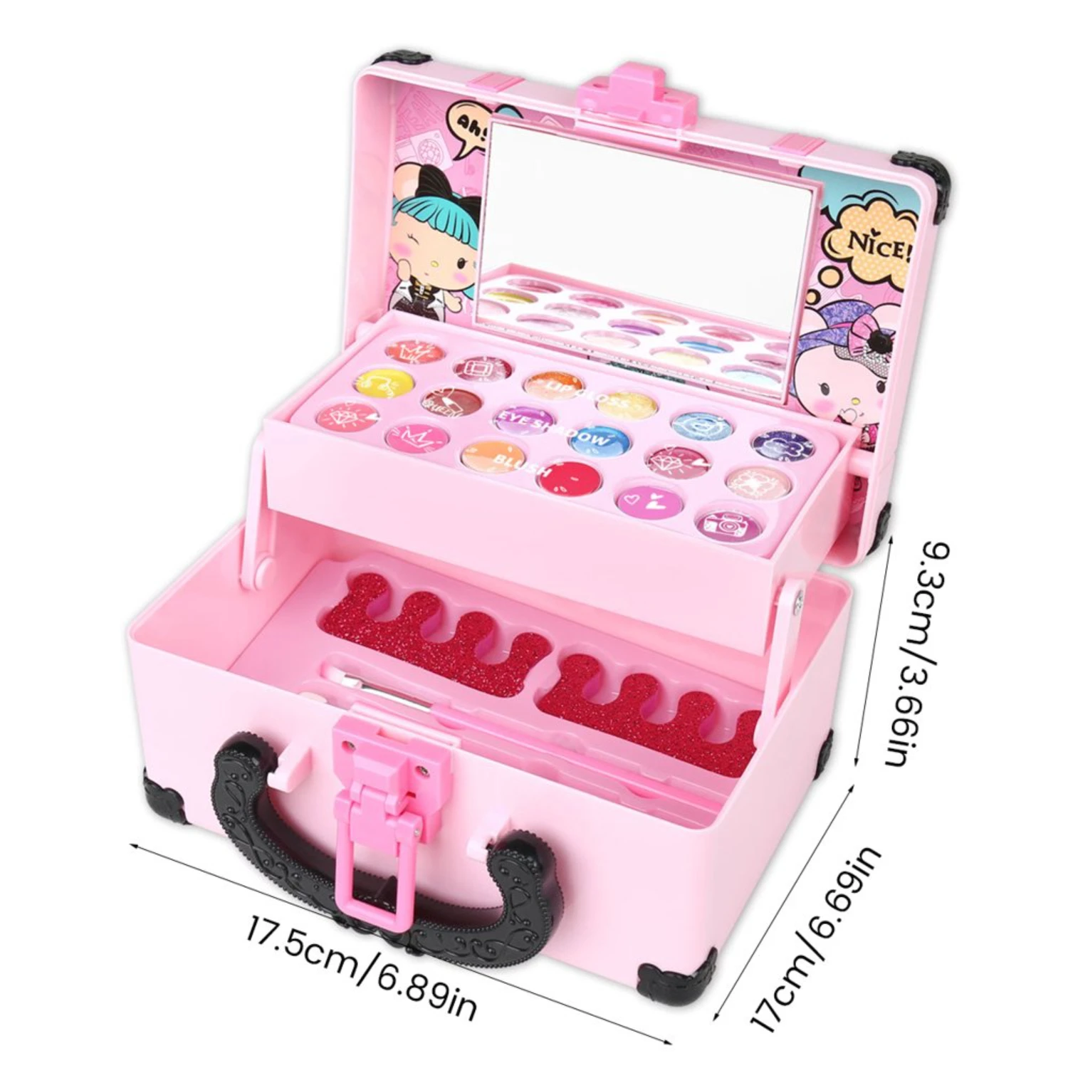 Set cosmetico lavabile Kit per trucco per ragazze per bambini Pieghevole per giocare Vanity Makeup Toy Palette Box con rossetto a specchio per ragazze