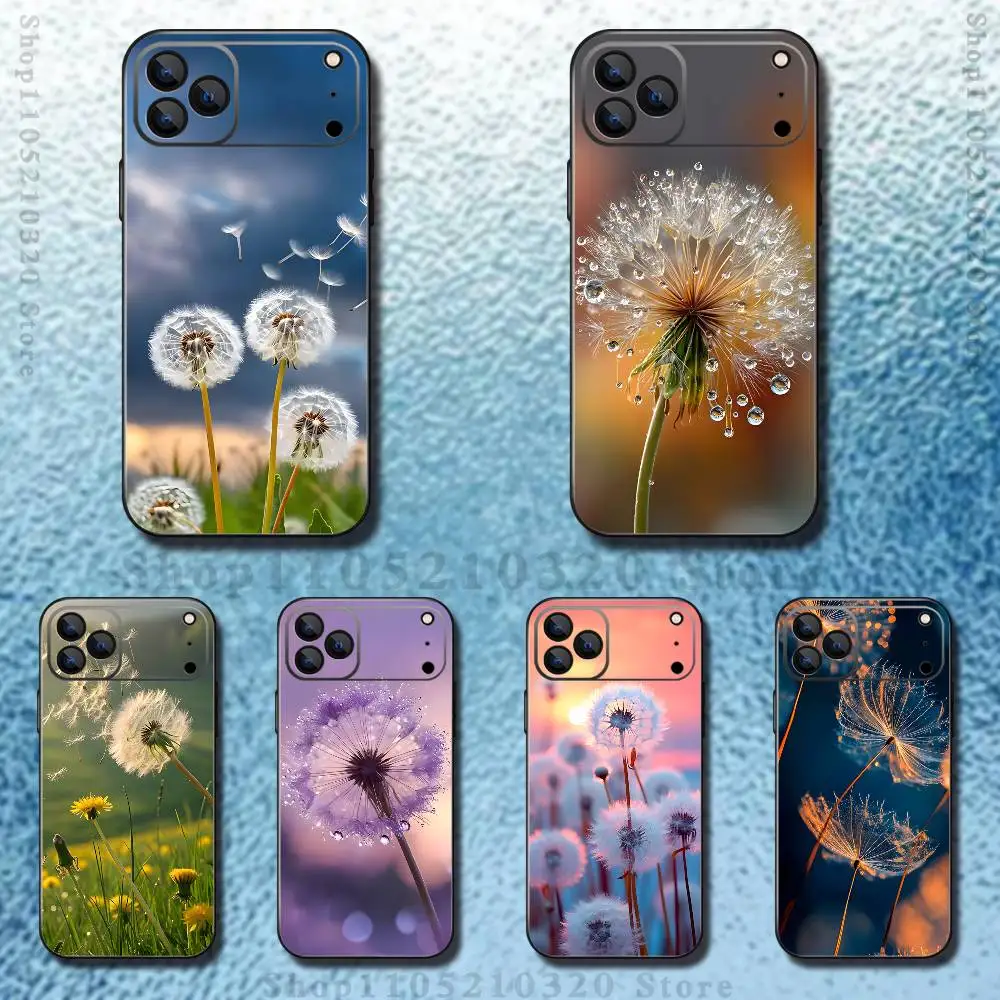 

Dandelion Art Phone Case For iPhone 17,16,15,14,13,12,11,Pro Max,XSX,,XR,SE,Mini,8,7,Soft Silicone Black Cover