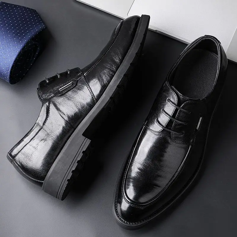 Men 2026 Spring Autumn Height Increasing Leather Dress Shoes Trendy Business Casual Office Footwear New