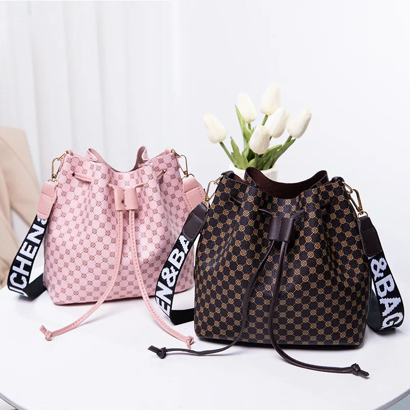 

Printed Bucket Bag Women's Bag PU Multilayered Soft Leather Ladies Fashion Simple Shoulder Bags Mom's Bags Crossbody Bag