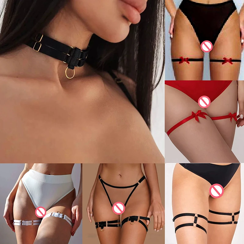 Liga con lazo Simple y Sexy para mujer, liguero con correa para pierna gótica, arnés de cadera ajustable, cinturón de media de cintura alta para Halloween y San Valentín