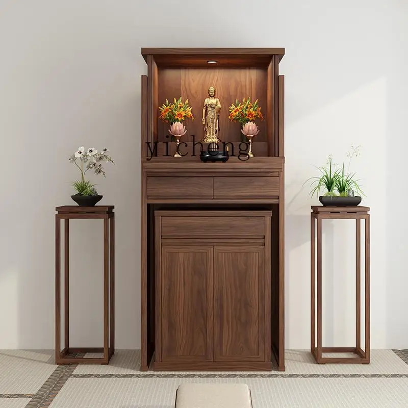 

ZC black walnut invisible door Buddhist niche new Chinese vertical cabinet living room solid wood Buddhist cabinet