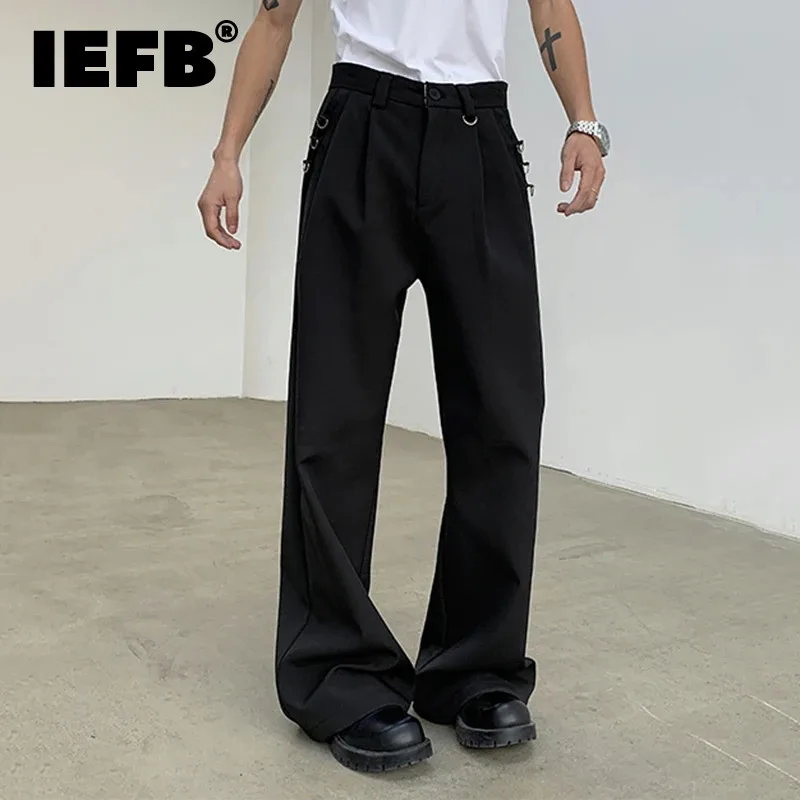 IEFB Metal Design Suit Pants Straight Wide Leg Men Loose Wide Leg Casual 2024 Spring Korean Fashion Male Trousers 9C5073