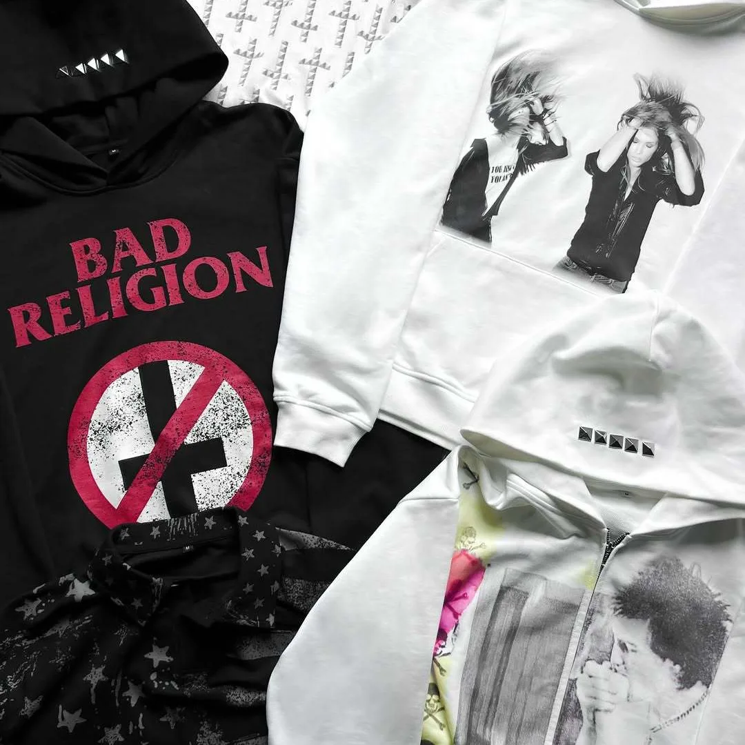 

Ins personality niche American punk rock band heavyweight long sleeved spring and autumn casual loose hoodie Y2K