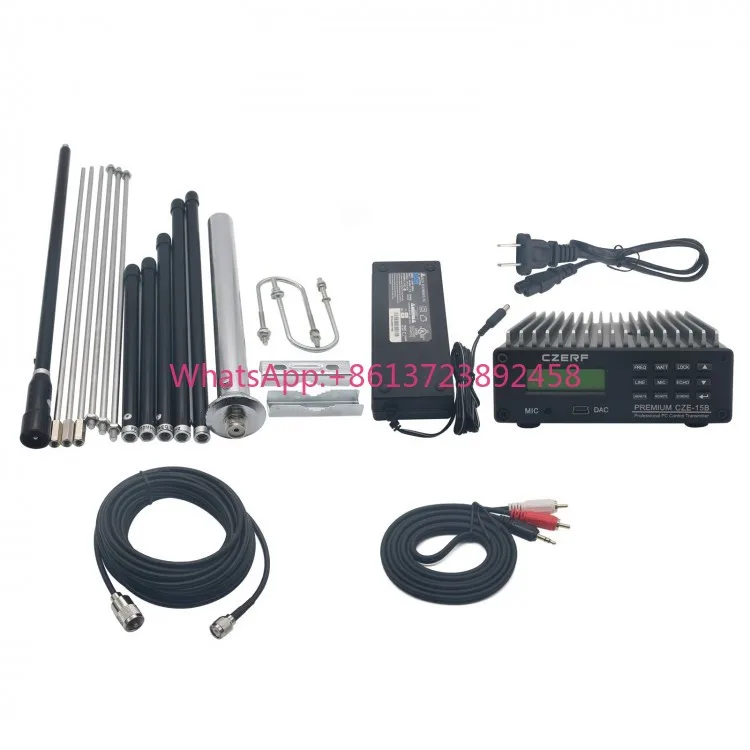 CZE-15B 0.3-15W Adjustable Stereo FM Transmitter PC Control Wireless Radio + Power Adapter + Antenna