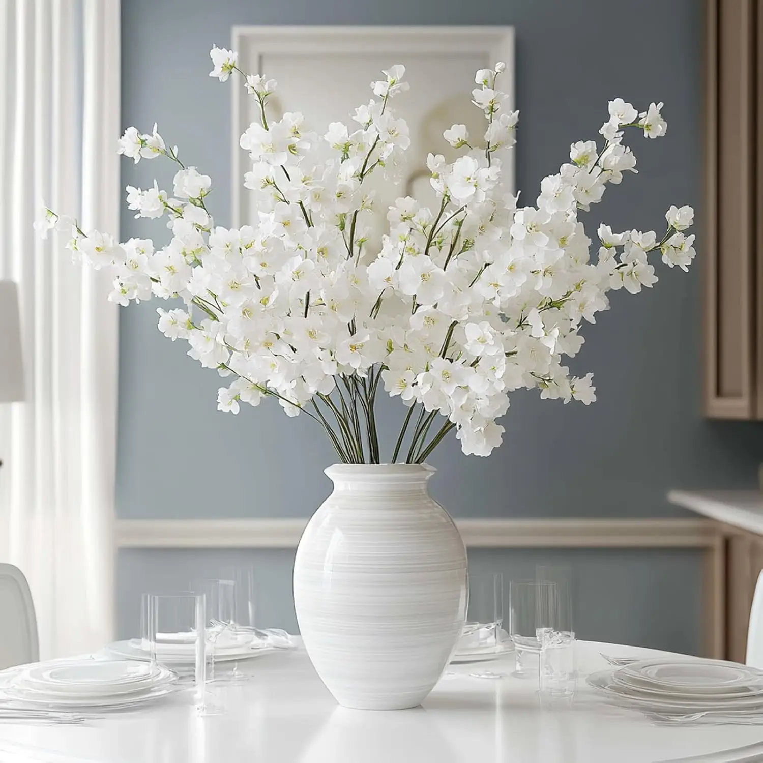 

6 Pcs Artificial Cherry Blossom Branches Silk Fake Cherry Blossom Flowers 43 Inch Faux Stems for Spring Home Decor, Tabl