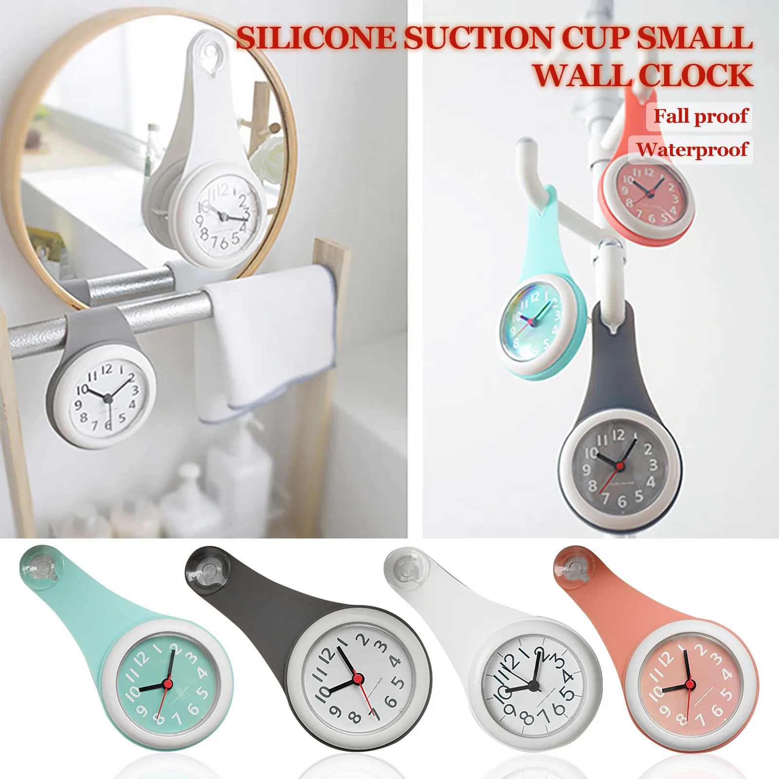 

Waterproof Silent Silicone Wall Clock in the Bathroom, Simple Foldable Space with Suction Cup or Fixed Clock, Home Decor