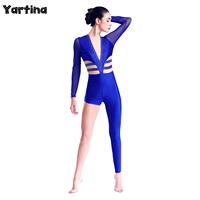 Womens Artistic Gymnastics Figure Skating Costume Ballet Unitards Dance Jumpsuit Romper Long Sleeve Shiny Rhinestones Bodysuit