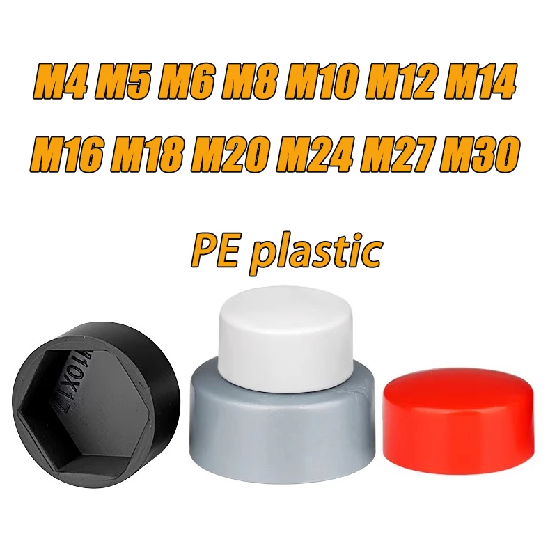 PE Plastic Protective Cap Nut Cap Cover M4M5M6M8M10M12M14M16M18M20-M30 External Hexagonal Screw Decorative Cap Dust-Proof Cover
