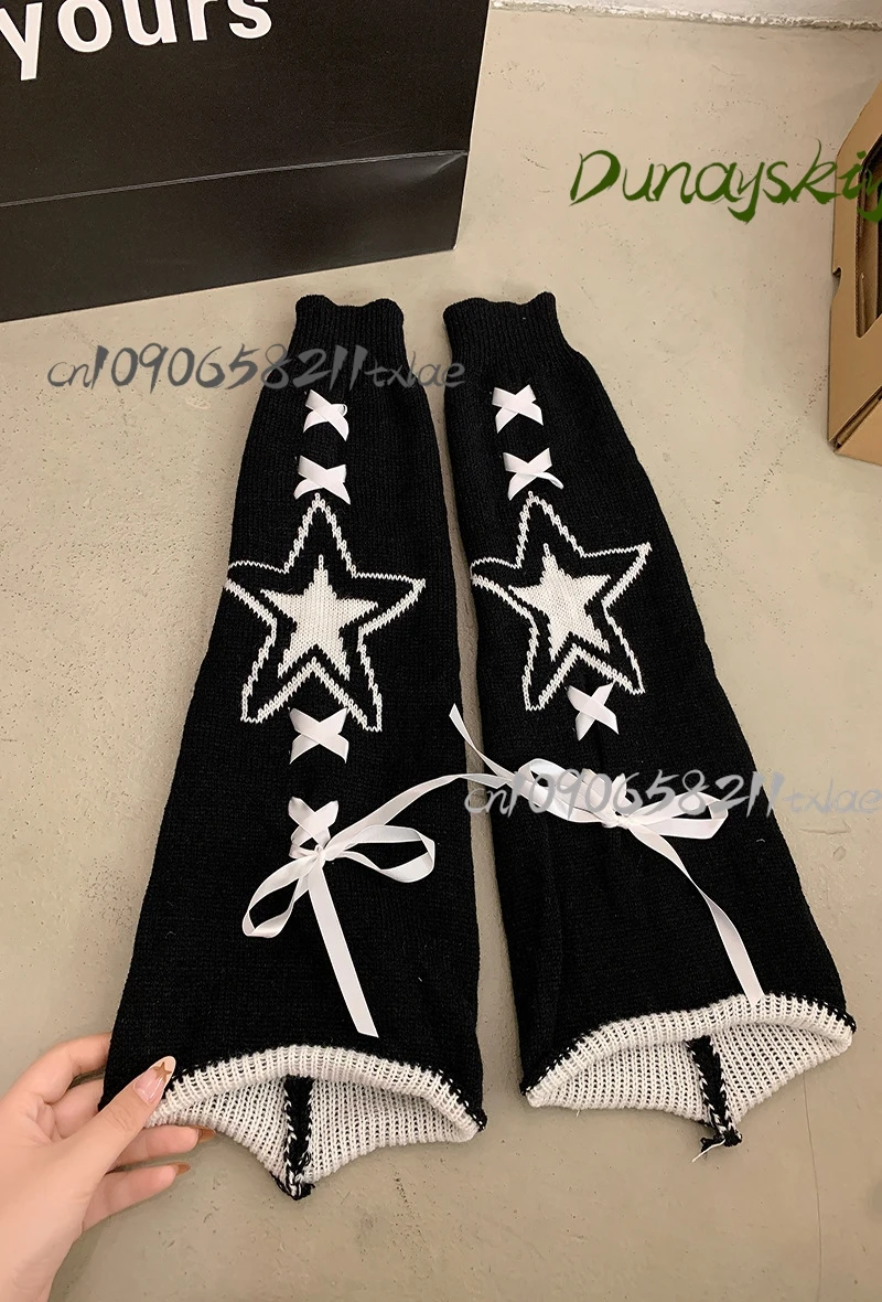Y2K ستار طباعة تدفئة الساق-أسود/أبيض/وردي Kawaii الجوارب ل JK لوليتا موضة قابل للتعديل الشريط التعادل عيد الميلاد هدية عيد الهالوين