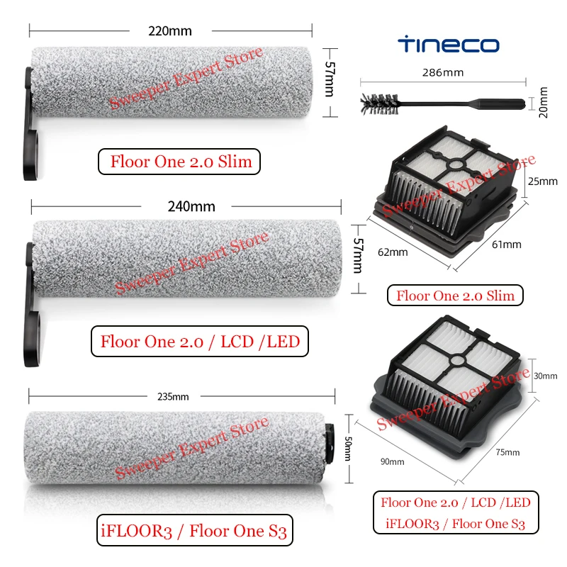 Roller Brush Filter For Tineco iFLOOR3 / Floor One s3 / Floor One s5 / 2.0 / LCD / LED / Floor One 2.0 slim Hand Vacuum Cleaner