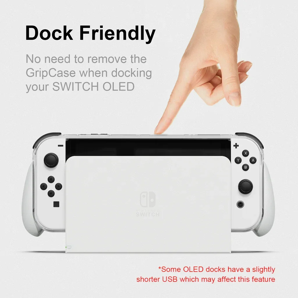 Skull & Co. GripCase OLED dengan Pegangan yang Dapat Diganti Penutup Casing Pelindung Transparan yang Dapat Dock untuk Konsol Nintendo Switch OLED