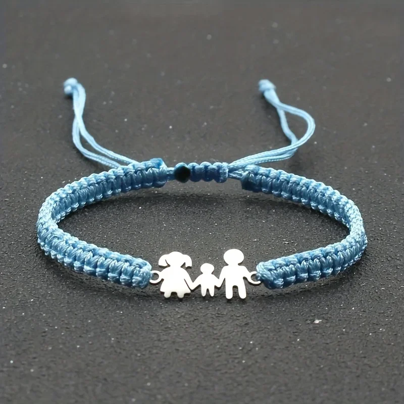 Cute Stainless Steel Family Dad Mom Son Charm Bracelet for Men Women Braided Adjustable Rope Bracelets Lovers Jewelry Gift