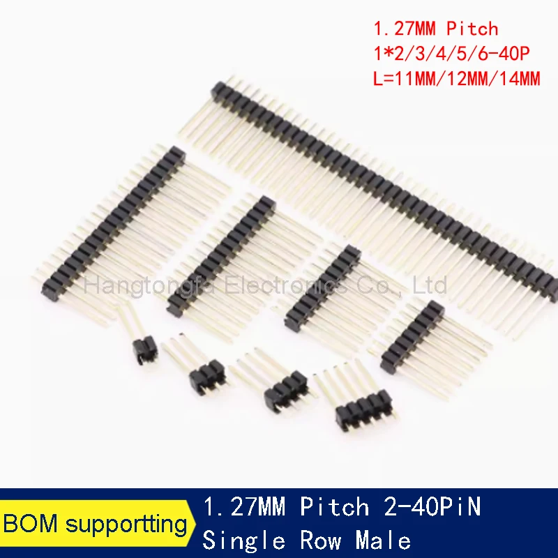 10pcs 1.27mm Pitch Gold Plated Male 40P 1*2 10P Long Pin Header Strip Single Row Straight Socket Connector Length 11mm 12mm 14mm