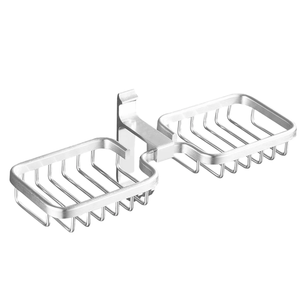 

Double Bathroom Soap Rack Aluminum Punch Free No Drill Wall-Mounted Shelf Holder Soap Box, Matte