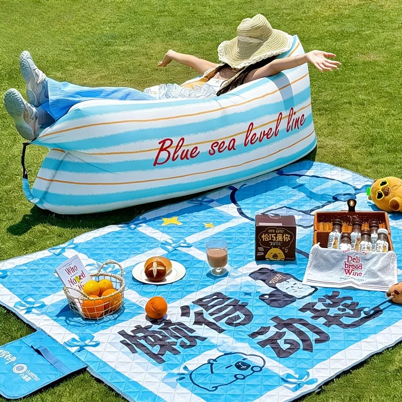 Portable Inflatable Lounger  Sofa Mattress Single Recliner Camping Outdoor Music Festival Beach Chair Lightweight Comfort Seat