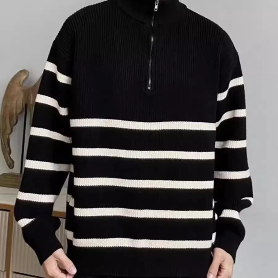 سترة رجالية كاجوال محبوكة بسحاب للخريف والشتاء بطبقة أساسية مخططة irt Hong Kong Sle عصرية غير رسمية متعددة الاستخدامات...