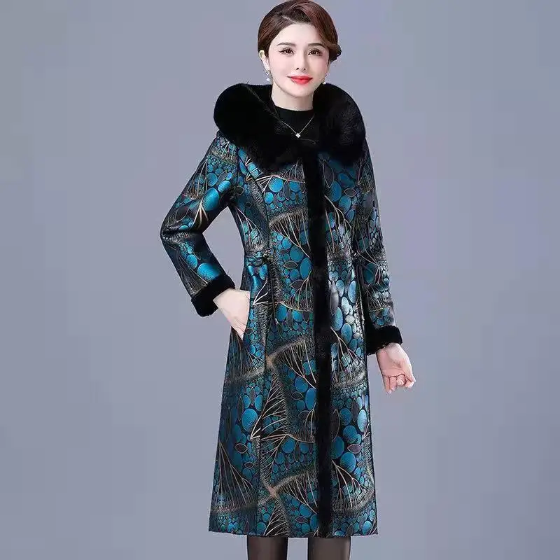 Winter Imitation Jacket New Wear High-End Coat Female One-Sided Two-Sided Outwear Mother's Long Overcoat Collar Top E3417