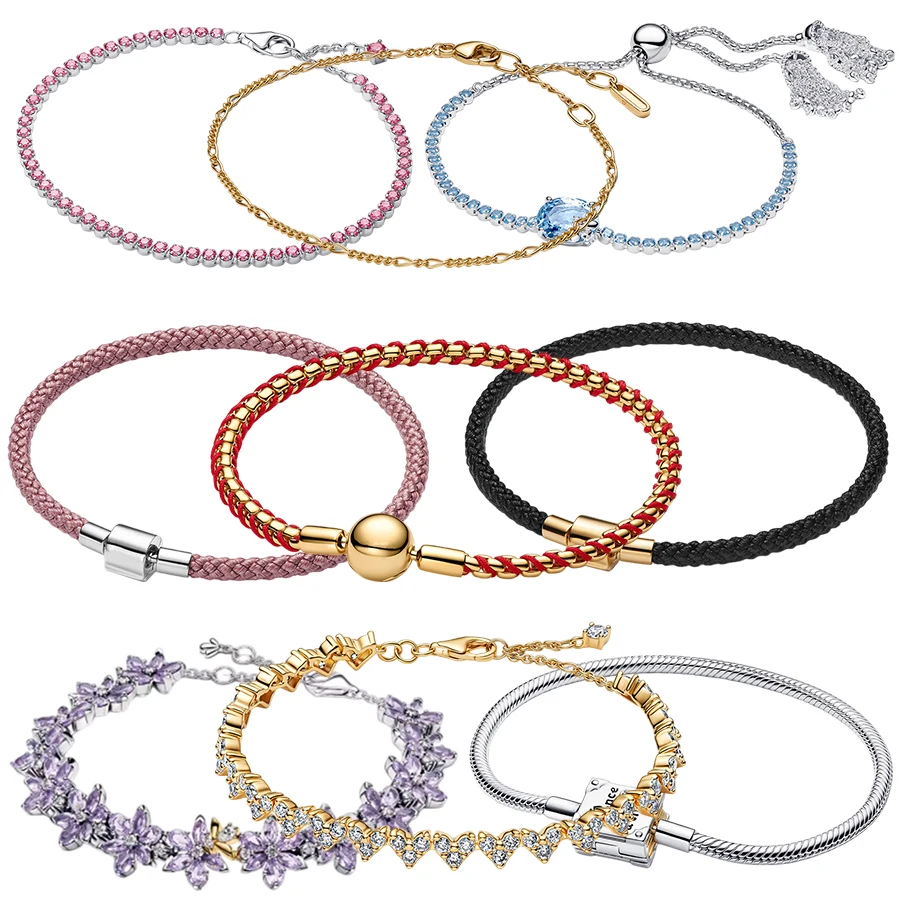 

925 Silver New Purple Flower Bee Bow Heart to Heart Bracelet Suitable for Girlfriend Festival DIY Charm Jewelry Gift