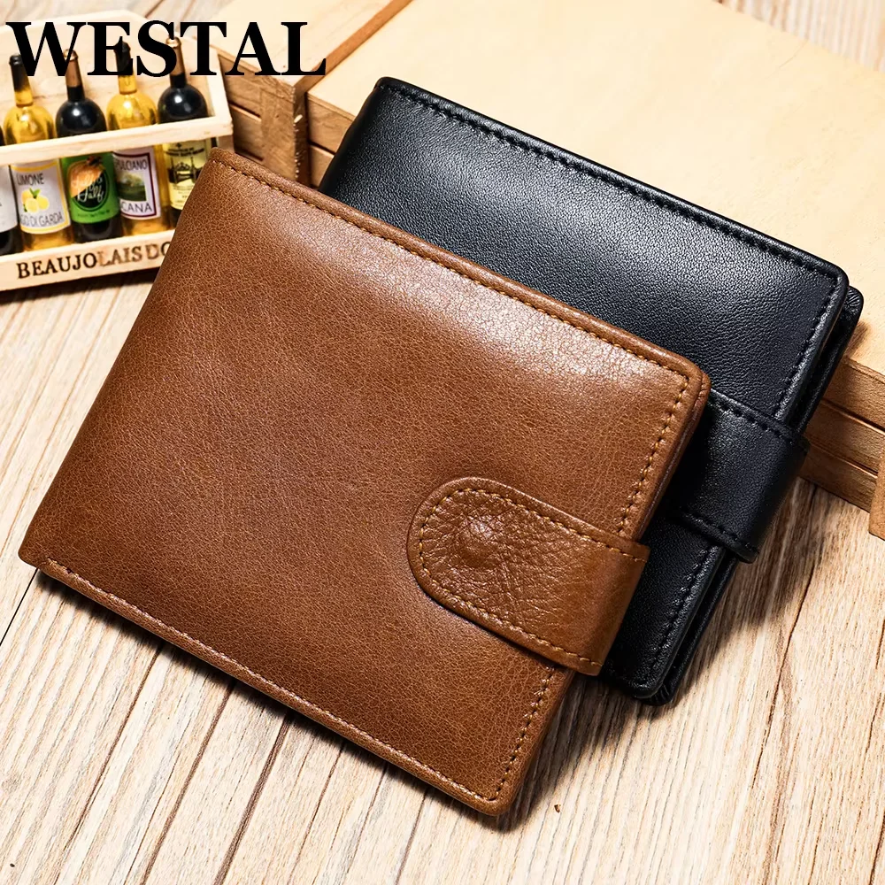 

Мужской кошелек WESTAL из натуральной кожи, Короткие Кошельки на застежке для кредитных карт, повседневные тонкие кошельки, клатч, кожаный кошелек для монет для мужчин