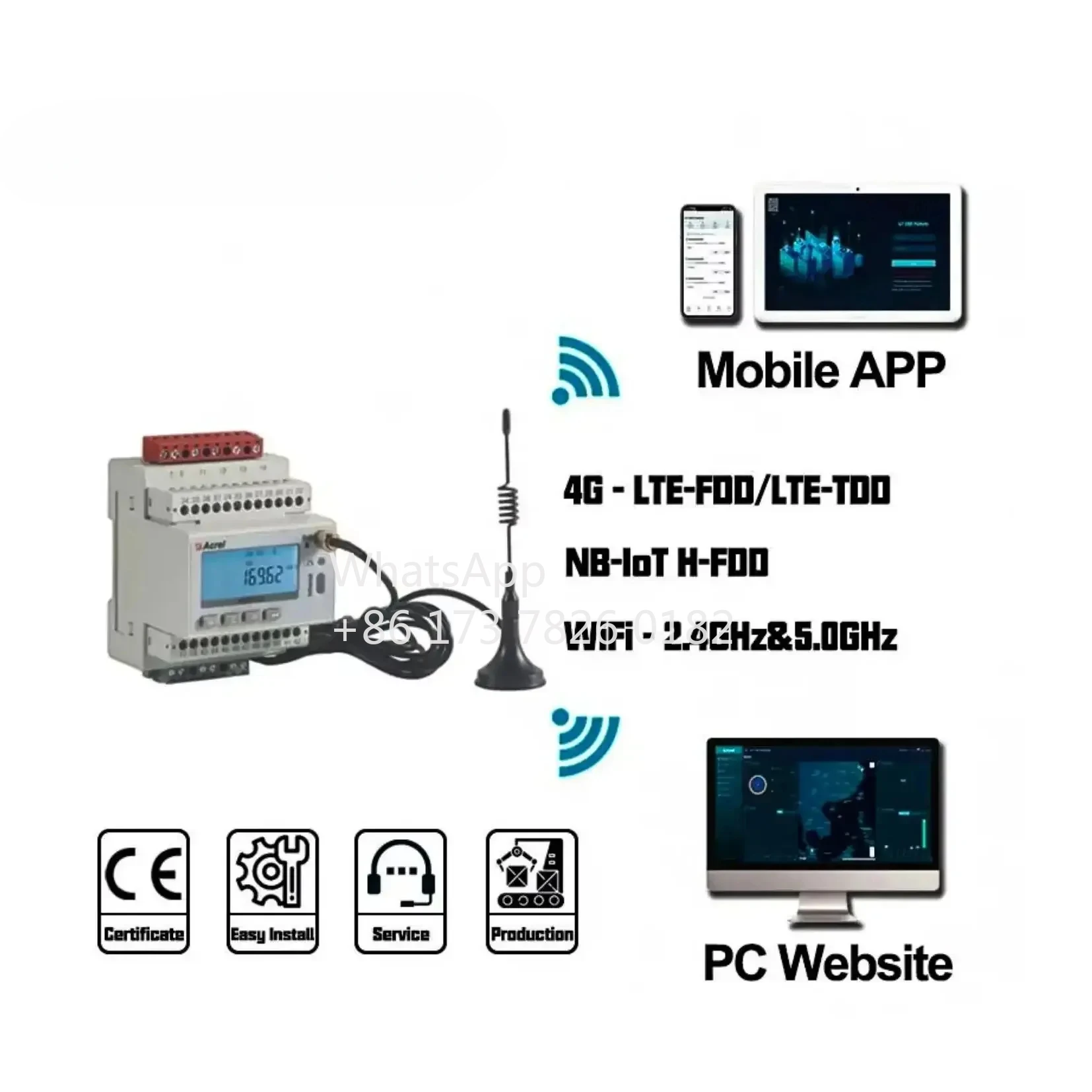 Acrel ADW300 Wireless Smart Energy Meter Optional 4G 2G WiFi NB-IoT LoRa RS485 MODBUS-RTU 3/three Phase Electricity Meter