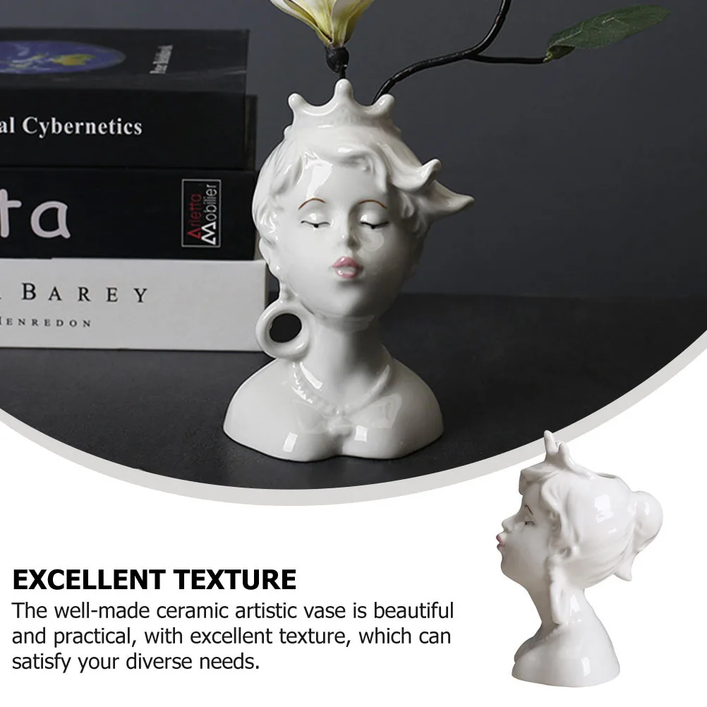 

1Pcs Human Face Shape Vase Creative Ceramic Desktop Decoration Artistic Flower Container Ceramic Vase Plants Container