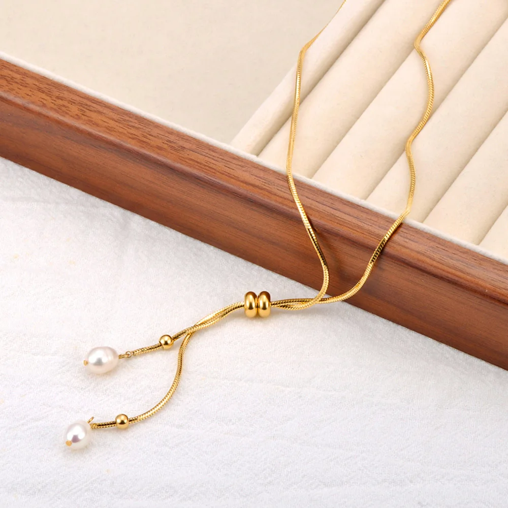 JeeMango Halskette mit Anhänger aus natürlicher Muschel, doppeltes Herz, für Damen, goldfarben, Edelstahl, klassischer Halsschmuck, wasserdicht, N26037 – Detail 16