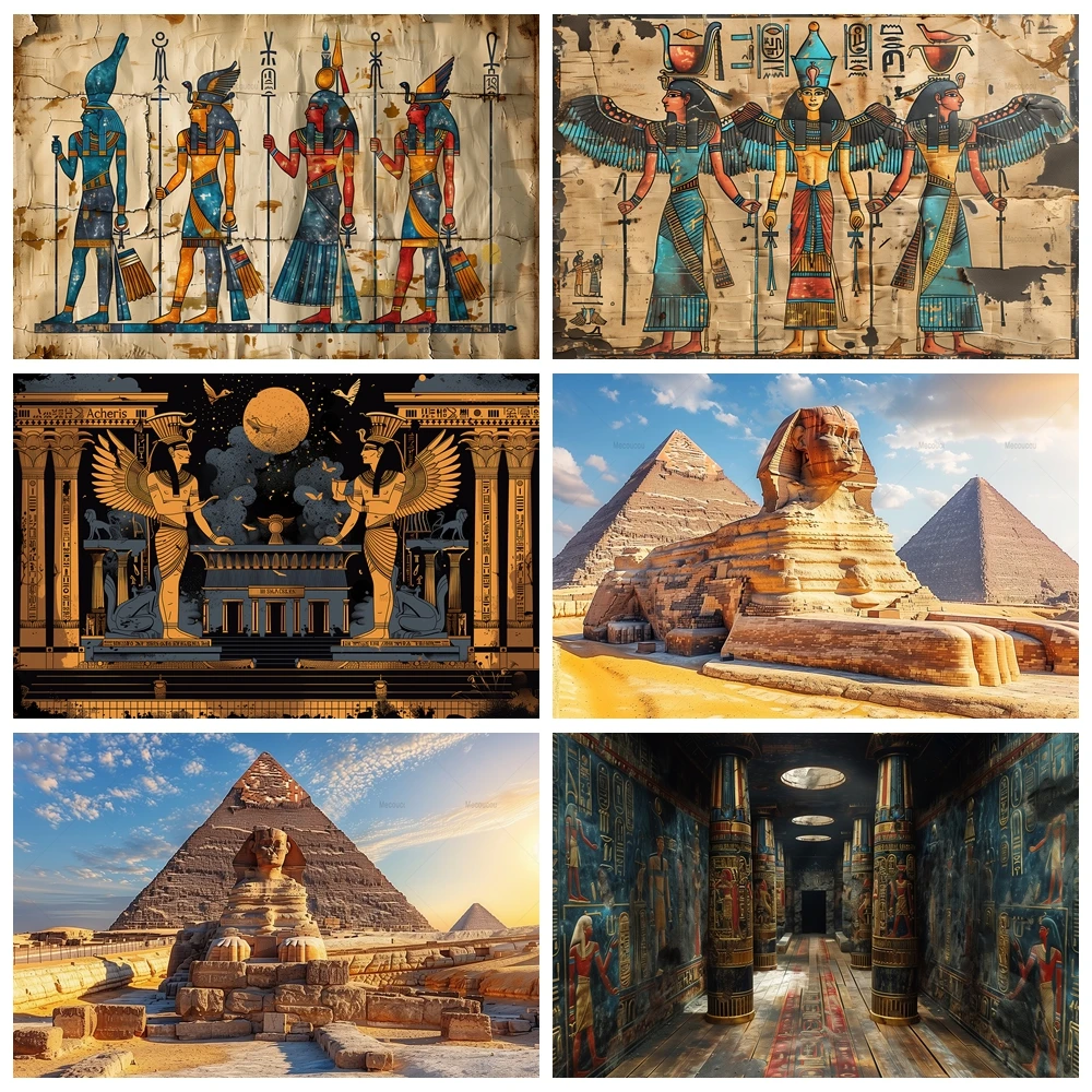 Ancient Egyptian Pyramid Background Customized Monuments Mural Pattern Religious Landscape Decoration Photography Props Supplies