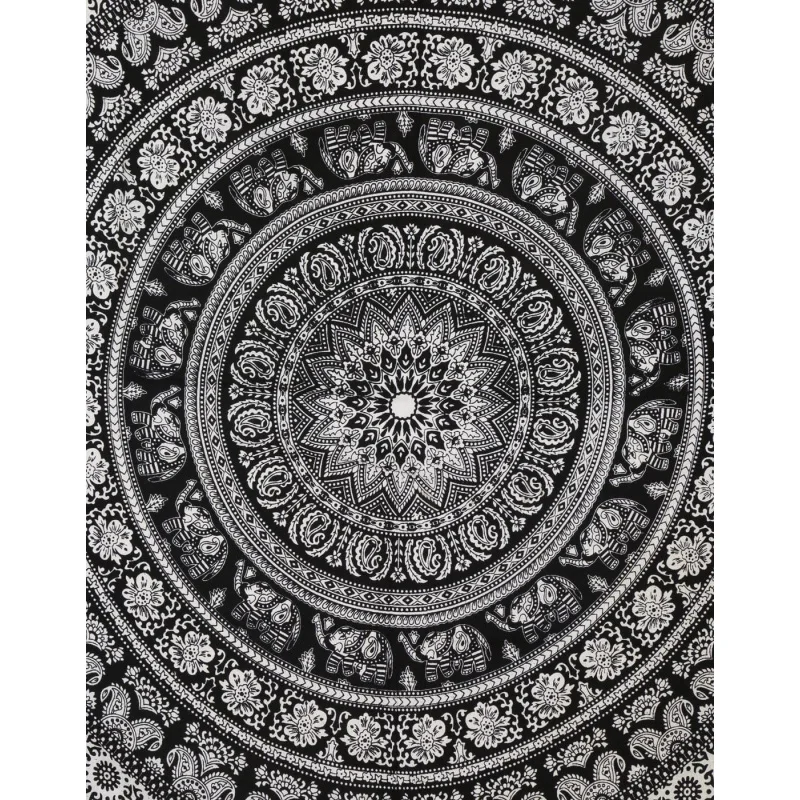 VIKAMA Mandala Tapestry Wall Decoration, Black And White Elephant Hippie Style Tapestry, Suitable For Bedrooms And Living Rooms
