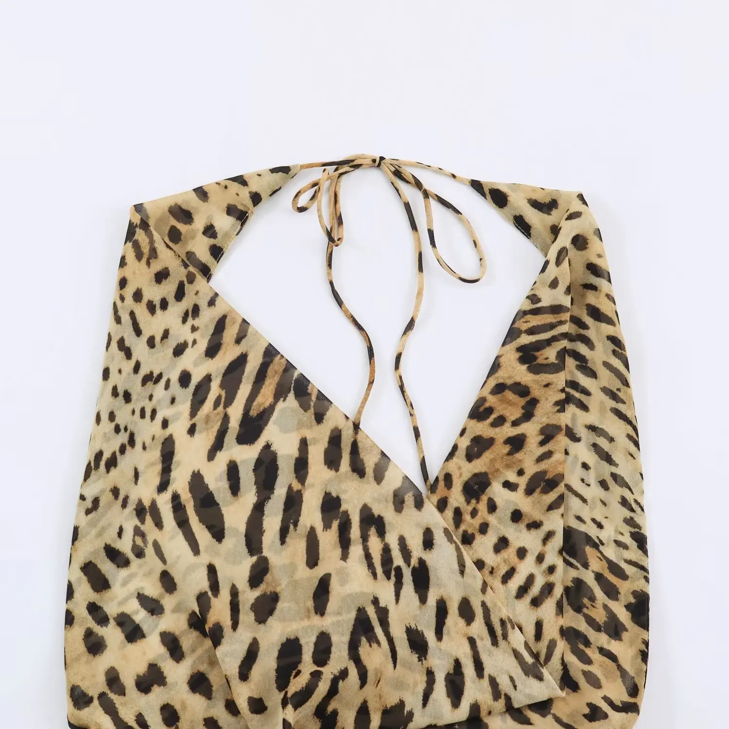 TFMLN Vintage Neckholder-Kleid mit Leopardenmuster für Damen, Sommer, sexy, rückenfrei, eleganter Schwingkragen, Trend, Partykleidung, schick, figurbetont – Detail 4