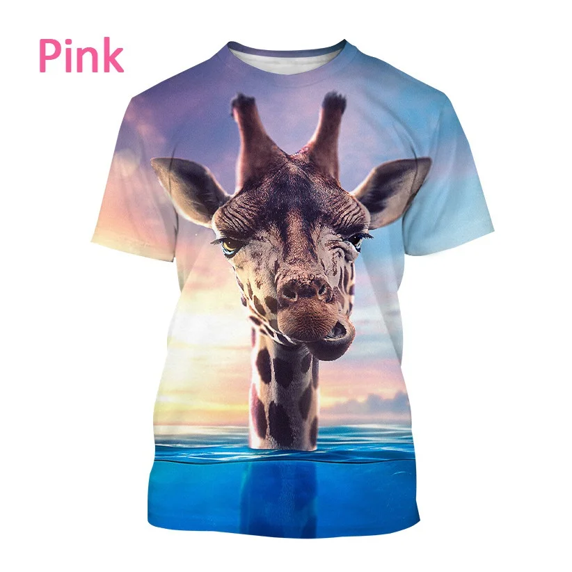 New Fashion Funny Animal Giraffe 3D Printed T-shirt Men and Women Summer Casual Short Sleeve Cartoon Shirt Top