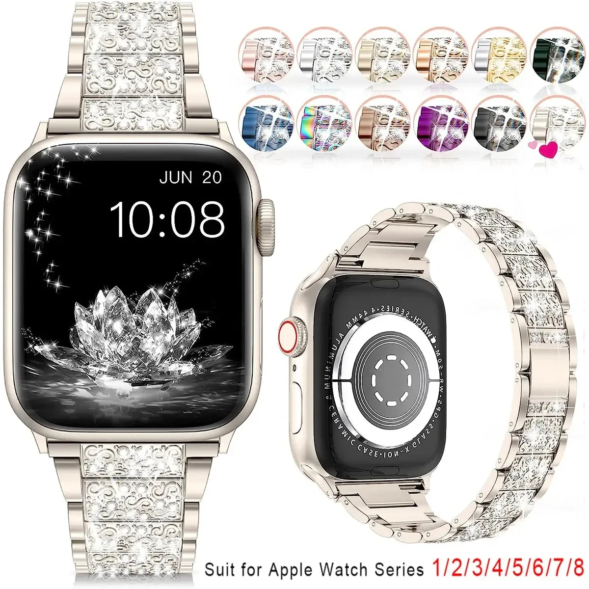 Bling Diamantarmband für Apple Watch Band 40 mm 45 mm 44 mm 41 mm 42 mm 38 mm Metallgürtel für IWatch Serie 7 SE 6 5 4 Damenarmband
