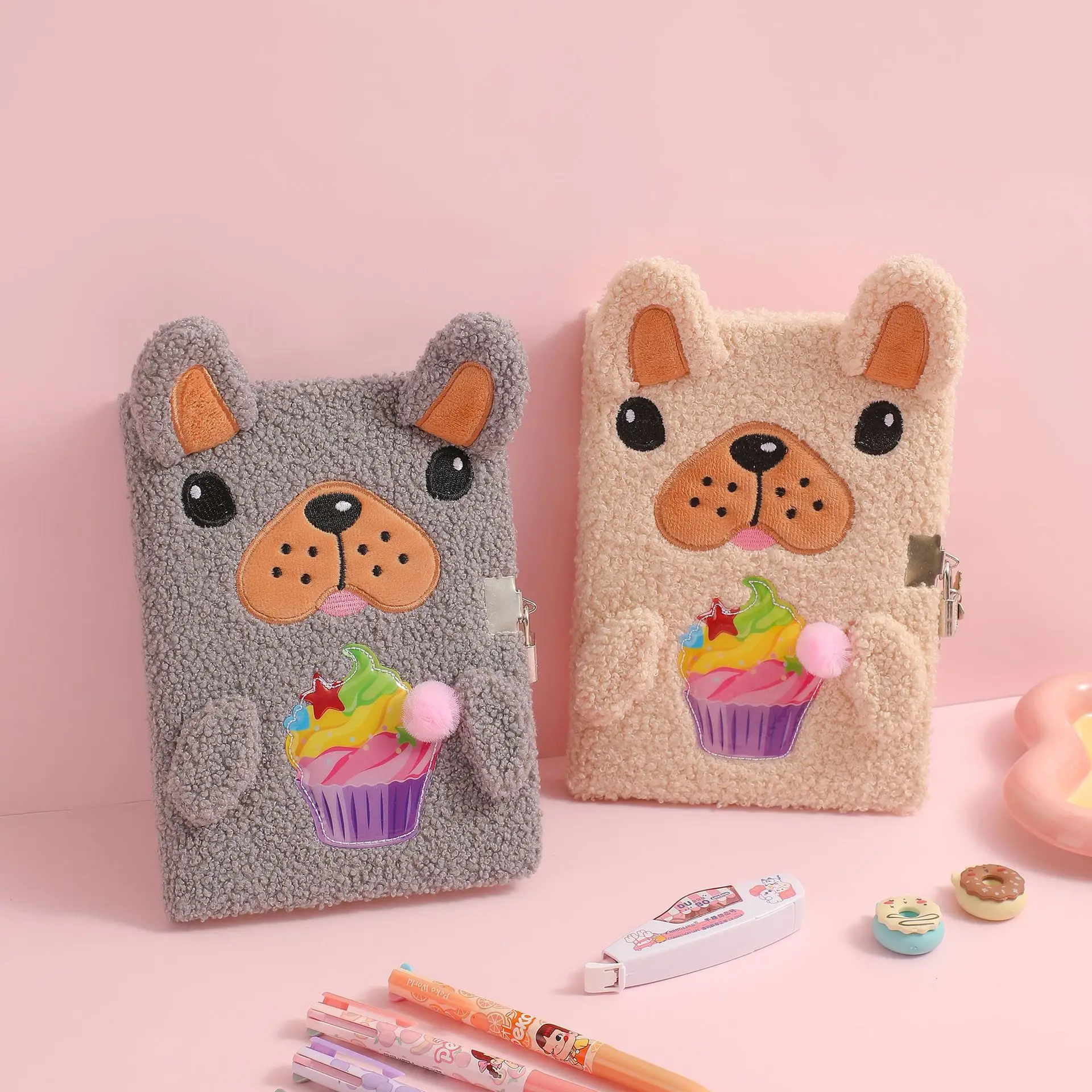 Kawaii Plush Puppy Shaped Diary Book with Lock A5 Polar Fleece Themed Cute Diary Korea Style A5 Notebook for Girls Stationery