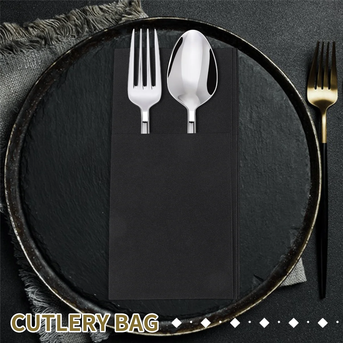 AYMR-50PCS Disposable Dinner Napkins with Built-in Flatware Pocket,Prefolded Cloth Like Paper Napkins for Wedding Party Black