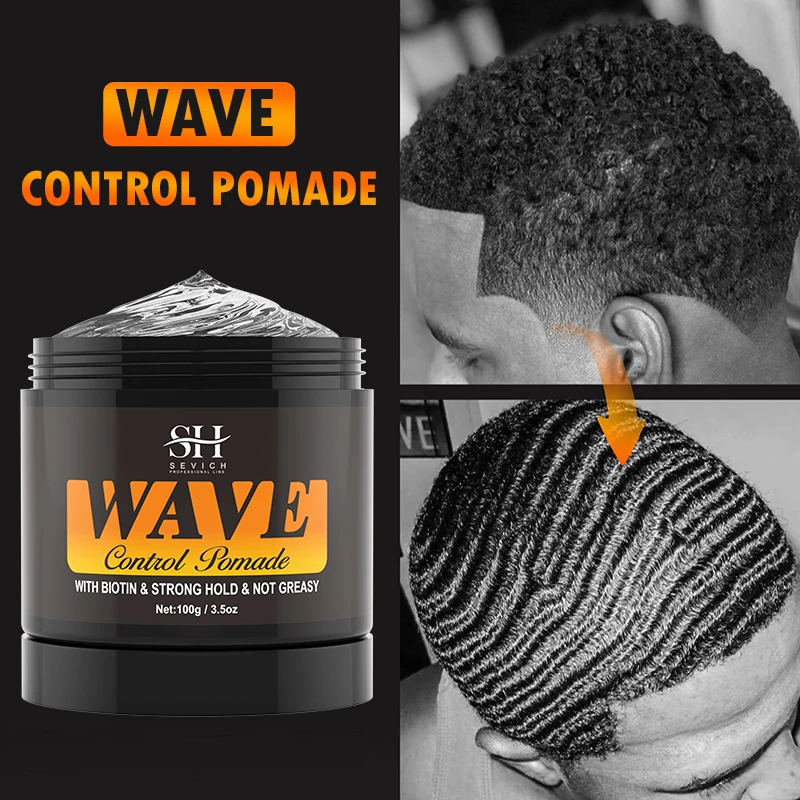 3.53oz Biotin Waves Control Pomade For Men Sevich Sport Strong Hold Wave Hair Gel With Brush Wavy Hair Oil Shampoo Conditioner