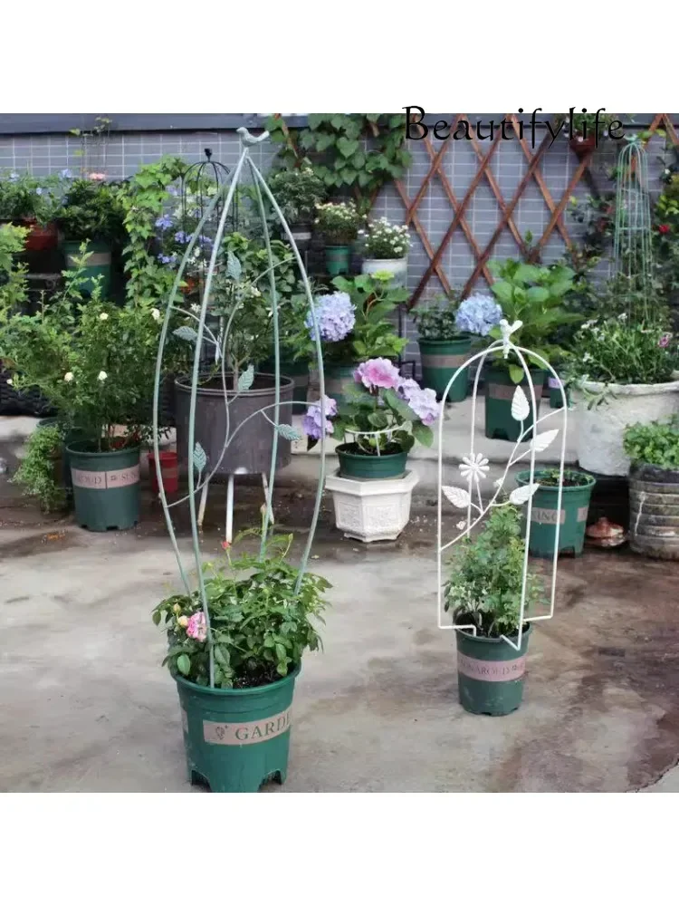 Nido de Pájaro pequeño de hierro forjado antiguo de estilo europeo, marco de vid trepadora, soporte de flores, marco de planta de pantalla para exteriores