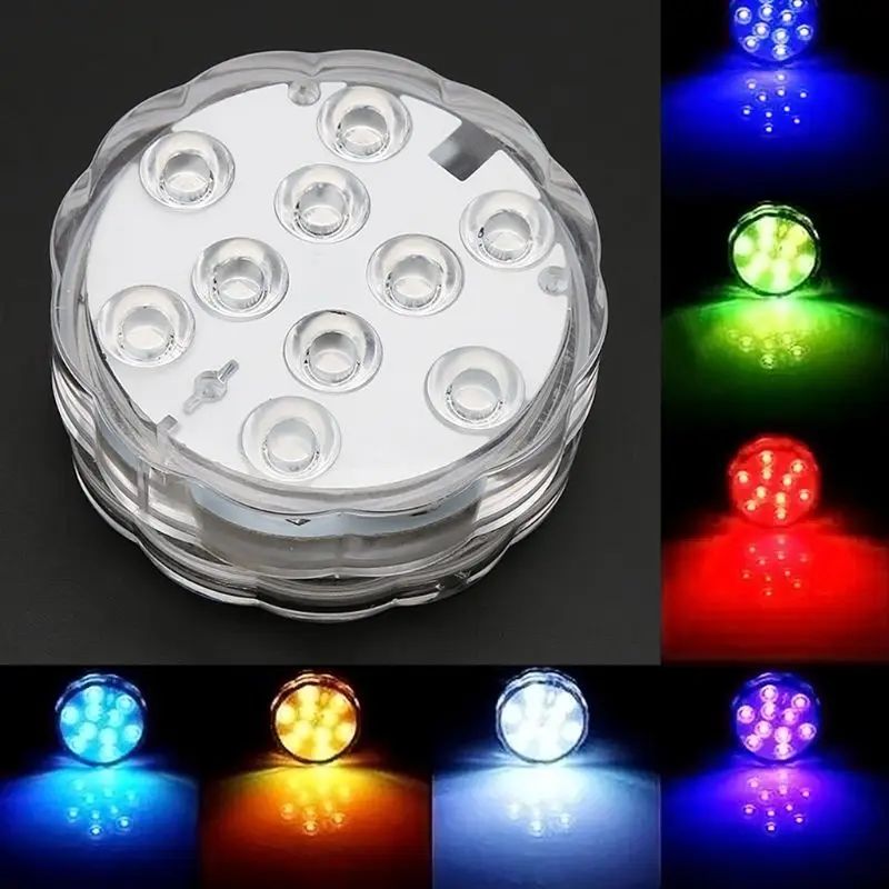 ضوء LED غاطسة مع وحدة تحكم عن بعد مقاوم للماء RGB متعدد الألوان 10-LED L