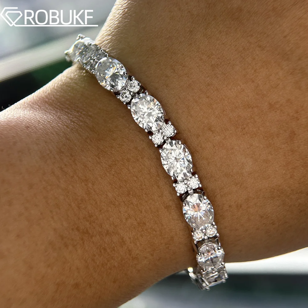 

D Color Oval/Round Cut Full Moissanite Diamond Tennis Bracelets for Women Men S925 Silver Plated 18K White Gold with GRA Jewelry