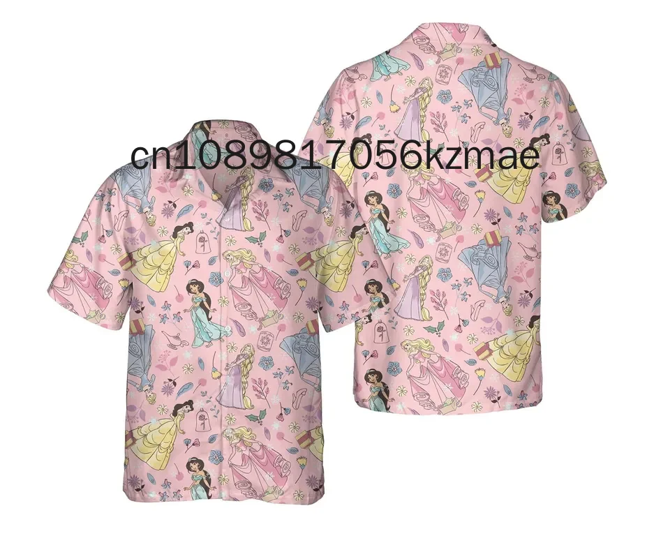 2024 neue Disney Prinzessin Hawaii Shirt Männer Frauen Kurzarm Button Up Shirt Disney Weihnachten Hawaii Shirt