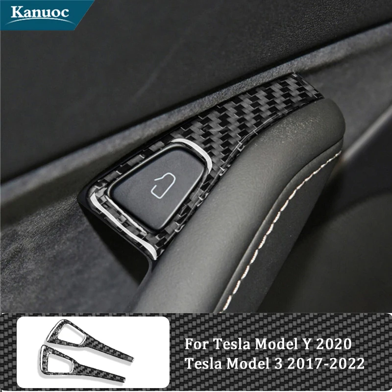 

4Pcs Carbon Door Fiber Window Button Stickers For Tesla Model Y 2020 Tesla Model 3 2017-2022 Car Interior Decorative Accessories