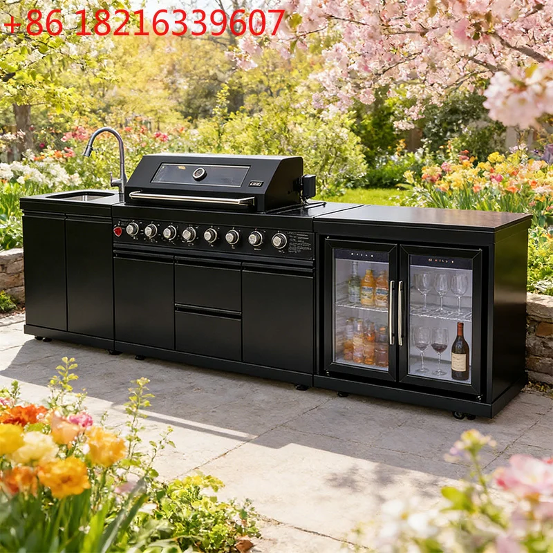 TAO Modern Modular Functional Stainless Steel Outdoor Kitchen Cabinets With Grill Cooktop Sink Fridge LED For Backyard Patio