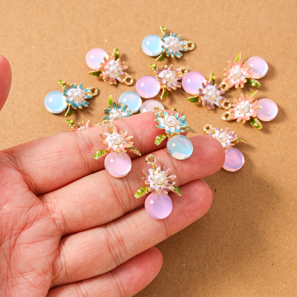 10 قطع الأحجار الكريمة اللؤلؤ زهرة سحر المعلقات ل قلادة أقراط DIY مجوهرات صنع الاكسسوارات الإمدادات #4