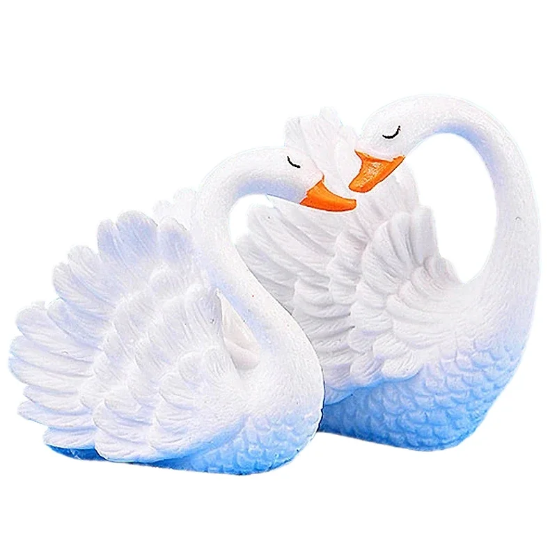 1PC White Swan Figures Decorative Mini Fairy Garden Cartoon Animals Statue Miniature Moss Car Cake Ornaments Resin Craft 