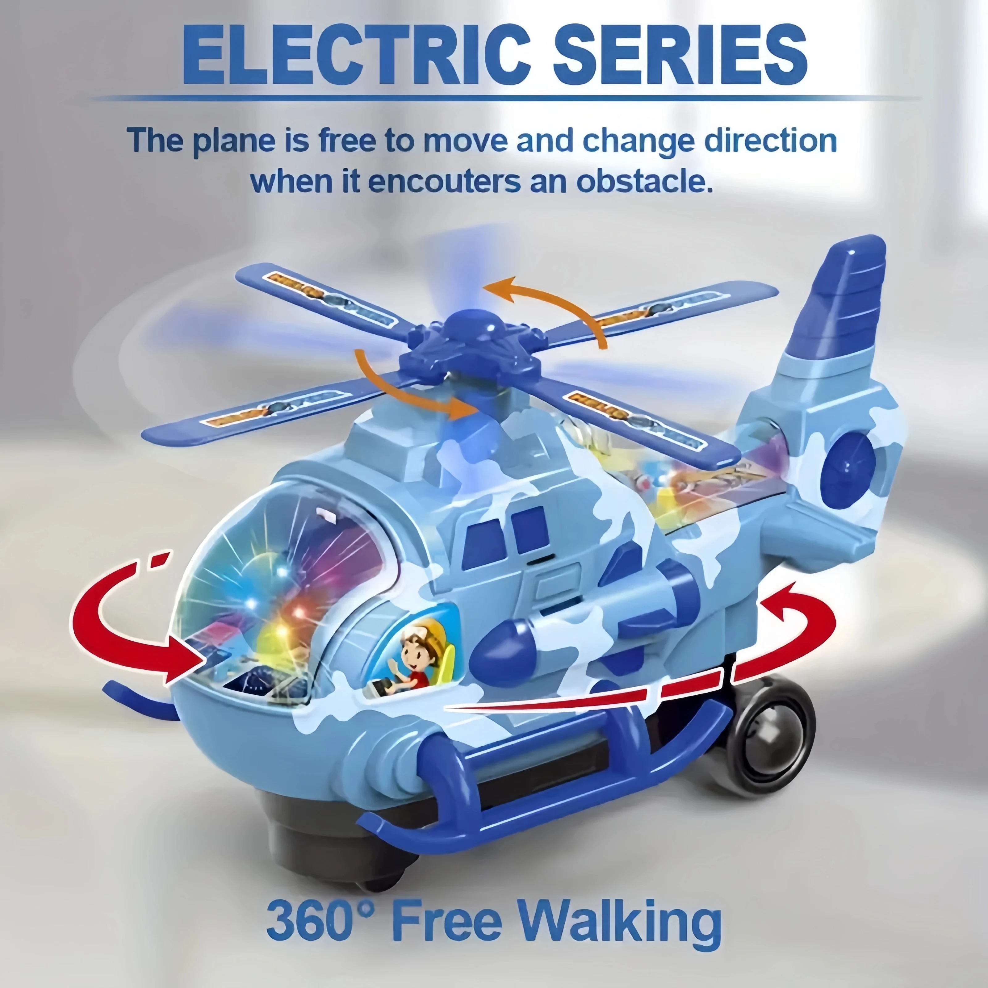 Electric helicopter toy, with lights and music, 360° rotation, durable plastic, suitable for 3-year-old boys and girls