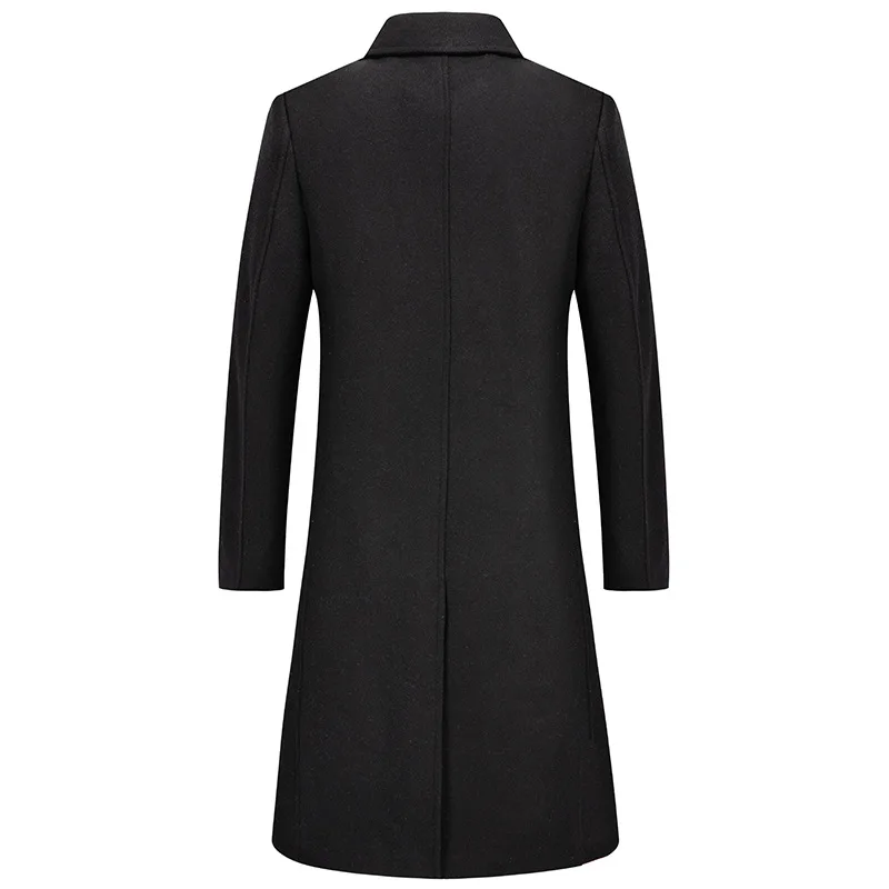 New Autumn Winter Long Wool Blends Men Fashion Woolen Coats Men Business Casual Solid Turn Down Collar Thick Wool Trench Jacket