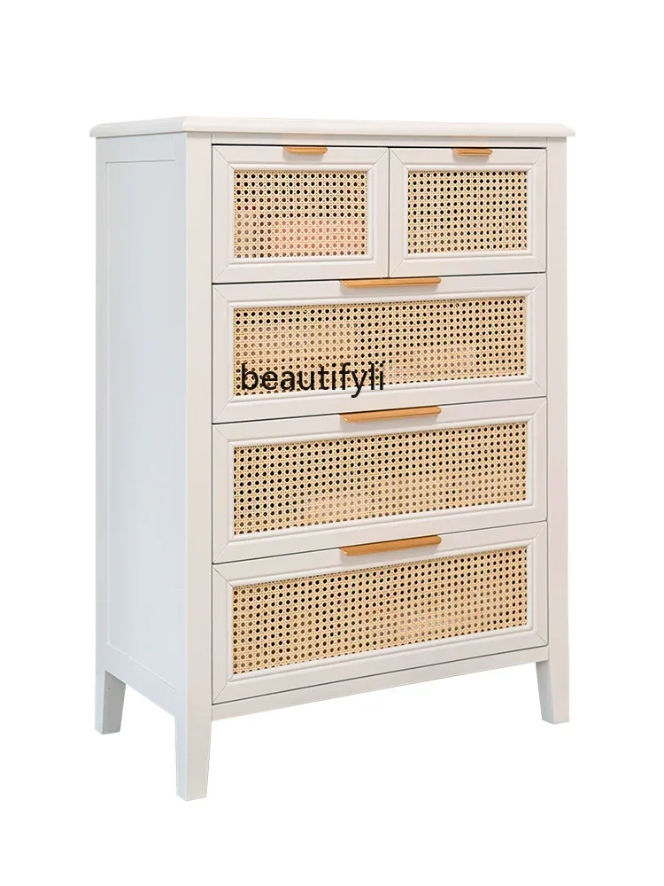 

Nordic chest of drawers solid wood natural rattan bedroom chest of drawers Japanese-style small wardrobe bed and breakfast