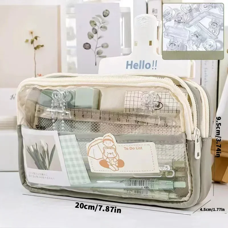 Zipper Pencil Case Stationery Can Hold about 60 Pens Large Capacity Transparent Canvas Bag Portable Multifunctional Durable