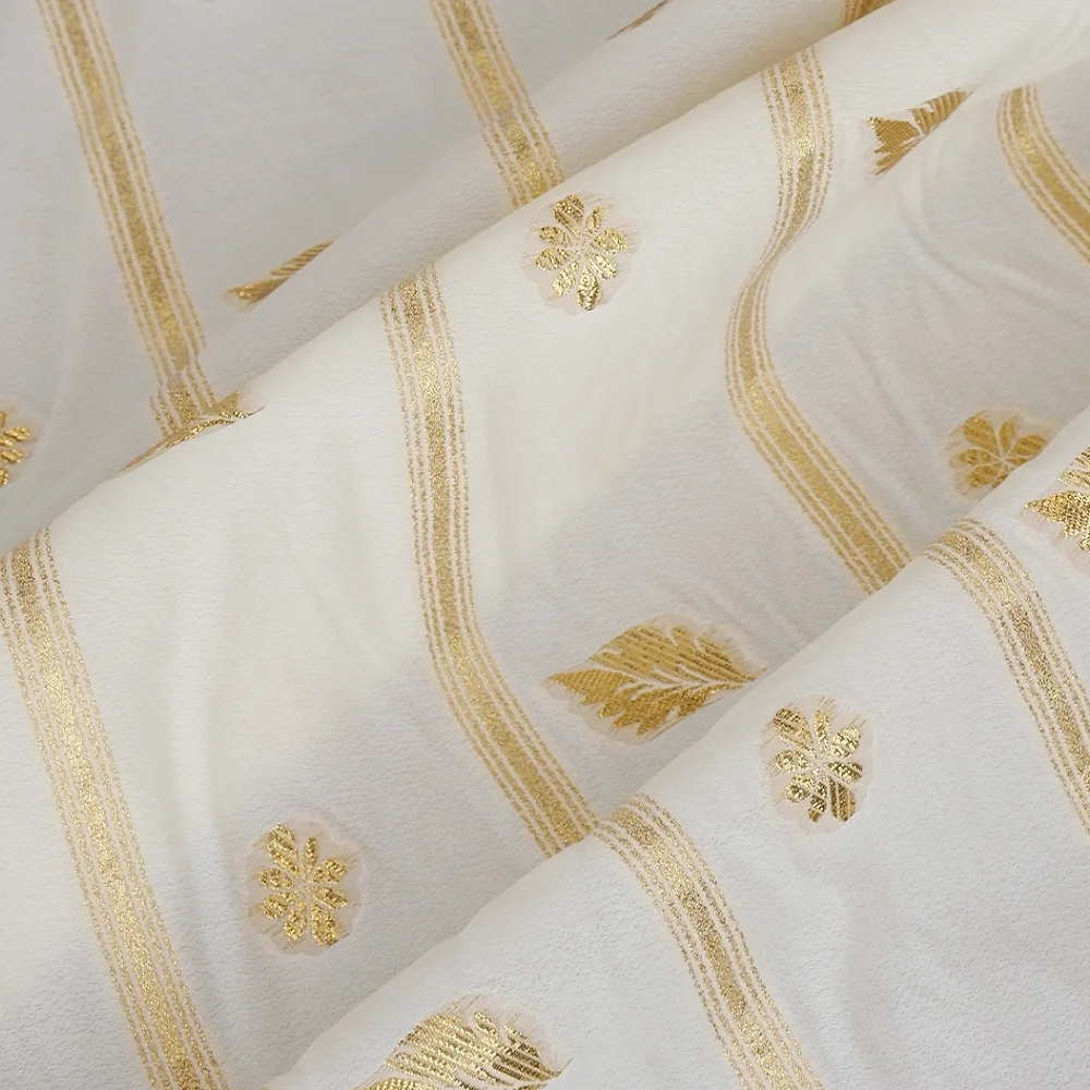 

Широкая белая великолепная жаккардовая тюлевая ткань с цветочным принтом длиной 55 дюймов, кружевная ткань с золотой металлической цветочной вышивкой для одежды «сделай сам»