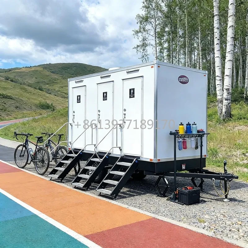 Luxury 2 Stall Restroom Trailer Toilet Trailer Portable Outdoor Luxury Restroom Cabin for Weddings Parties