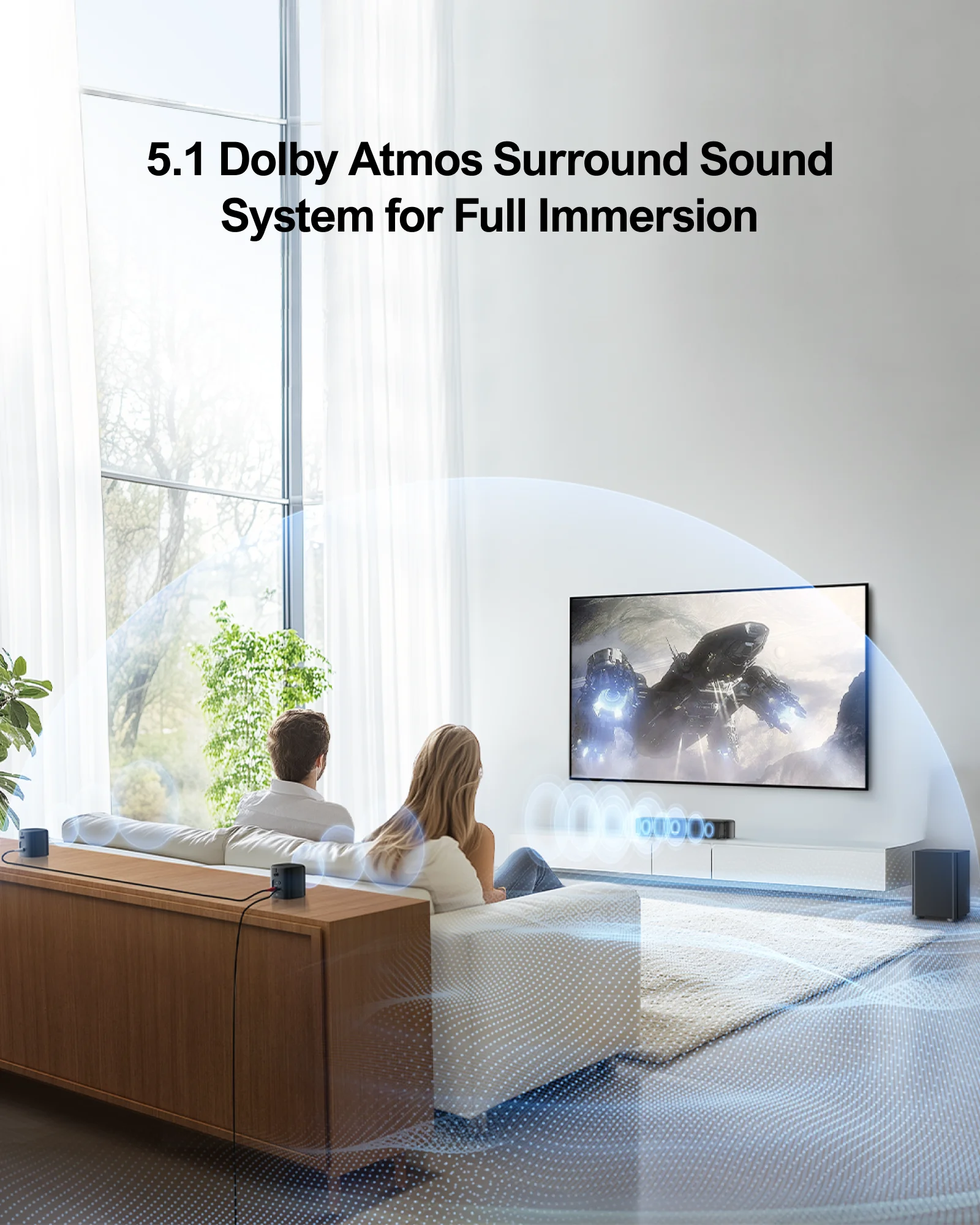 ULTIMEA 5.1ch SoundBar with Dolby Atmos, APP Control, Home Theater Sound Bar for Smart TV with Subwoofer&2 Surround Speakers